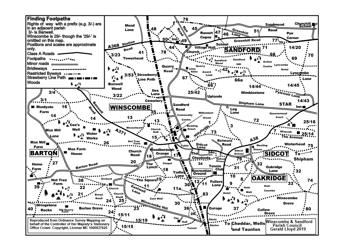 Mono map of PROWs within the Parish